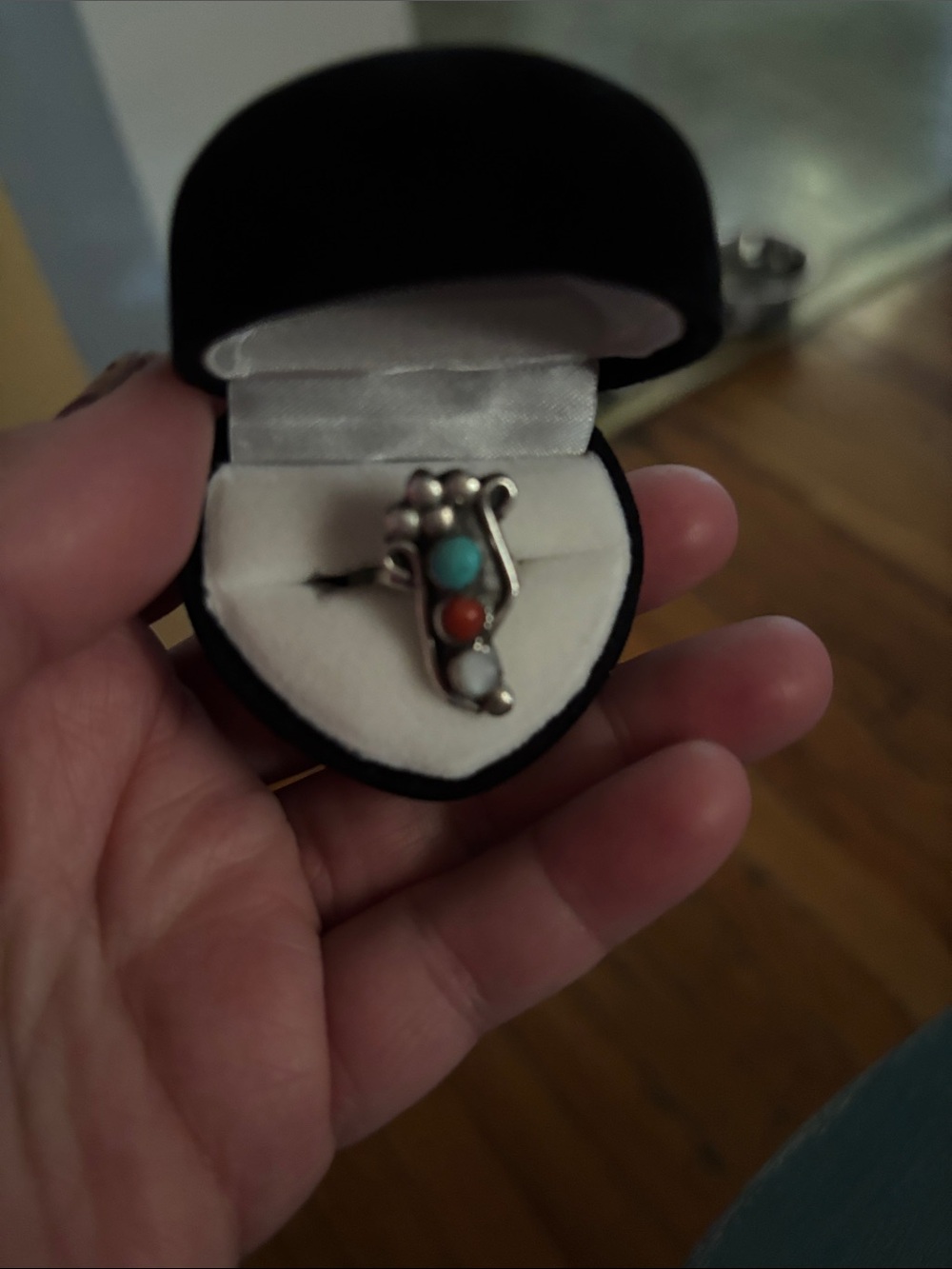 Vintage Navajo Multi-Stone Sterling Silver Pendant with Turquoise, Coral & Mothe